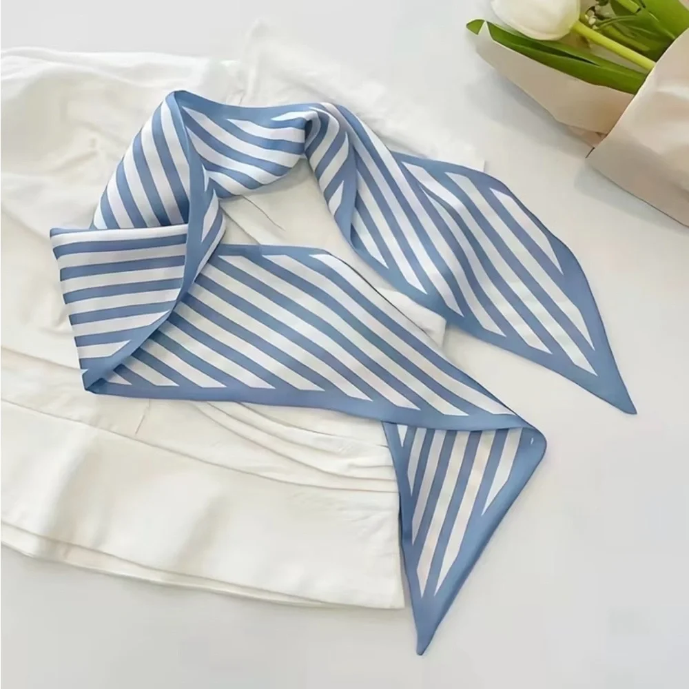 Parisian Chic Set of 4 Geometric Strawberry Twilly Scarves Stripes Houndstooth
